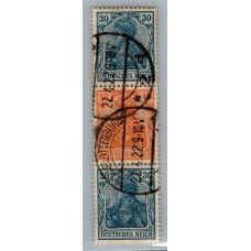 ALEMANIA 1921 TIRA DE 3 ESTAMPILLAS SE-TENANT ZUSAMMENDRUCKE USADO QUE ES MUCHO MAS ESCASO MICHEL S18 MUY RARO 150 EUROS